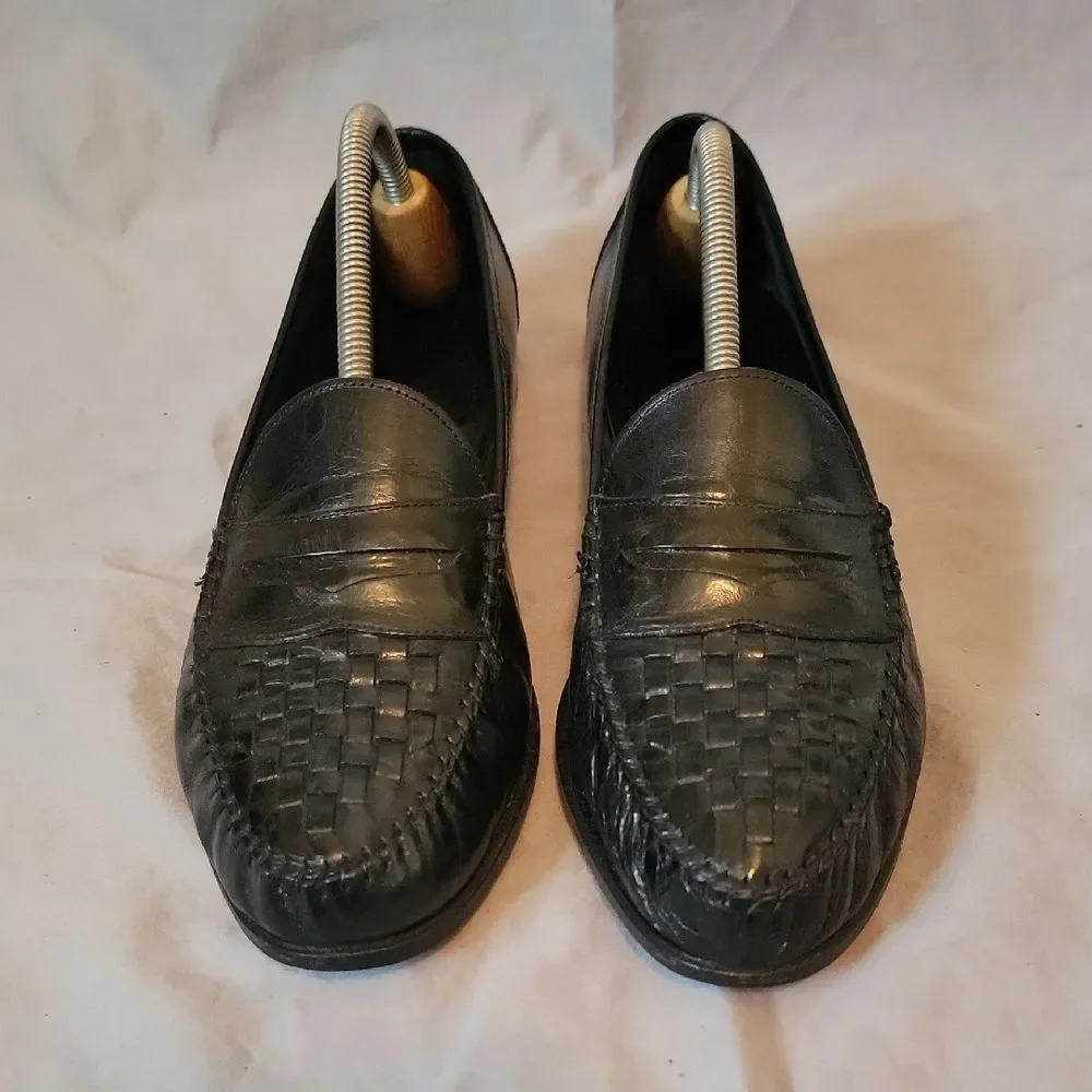 Allen Edmonds Black Leather Slip-On Loafers with Woven 9.5 D Barbados